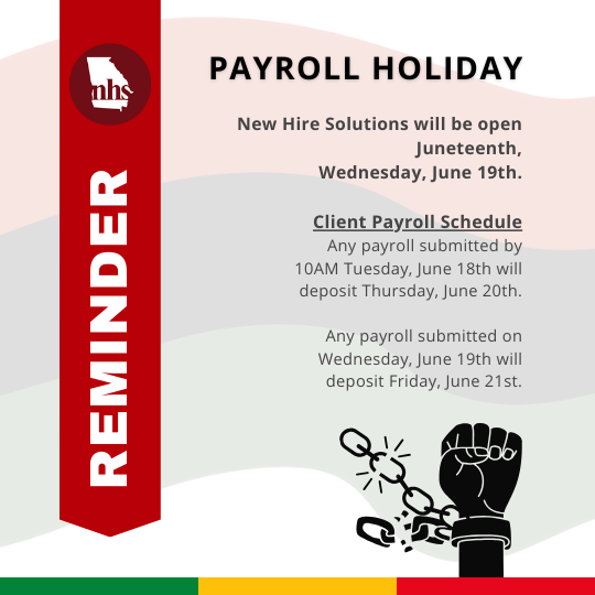 Photo for New Hire Solutions will be open on Juneteenth, Wednesday, June 19th