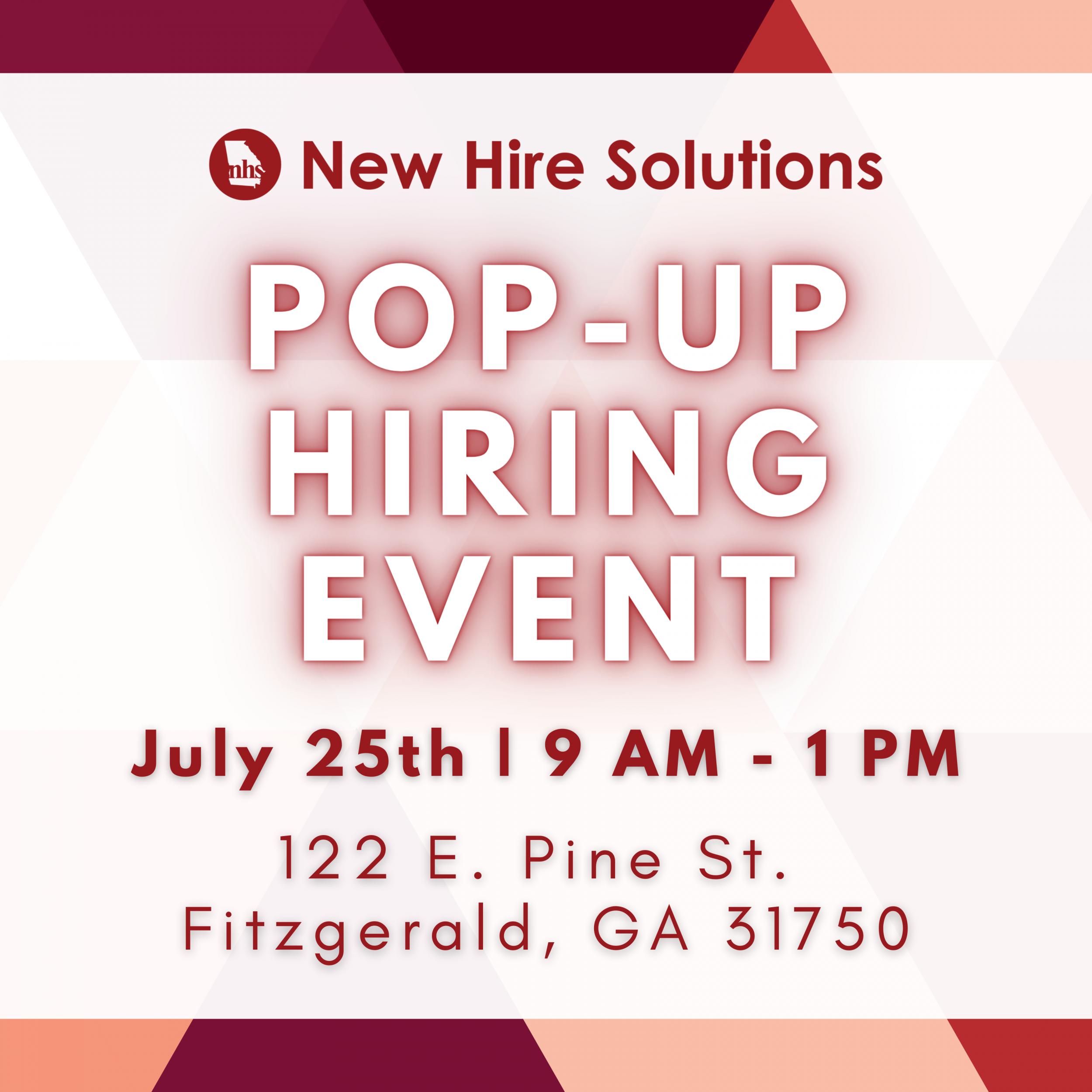 Photo for Pop-Up Hiring Event Job Fair on 07/25/2024 from 9am-1pm in Fitzgerald, GA!